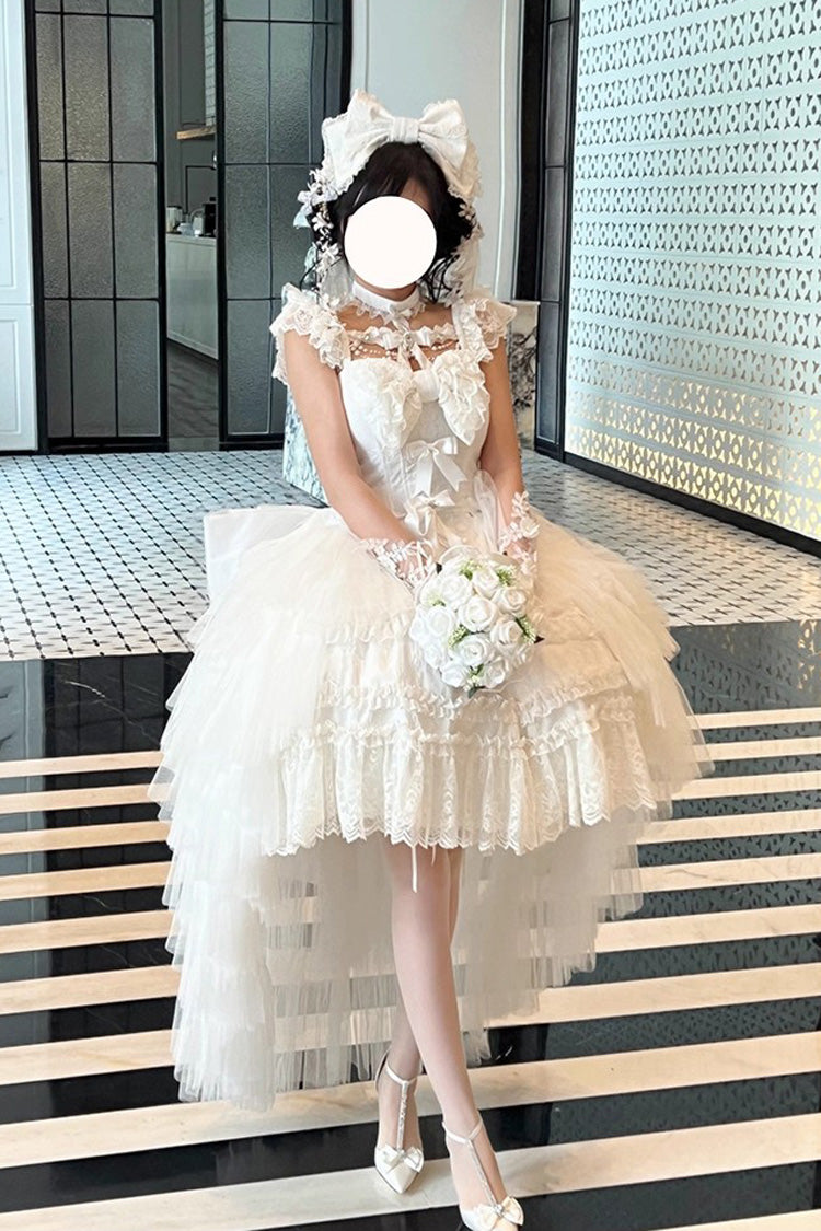 Gothic Lolita Dress - Jewelry Love Story, White, Halterneck, Bow Detail, Lace Trim - additional product view 2