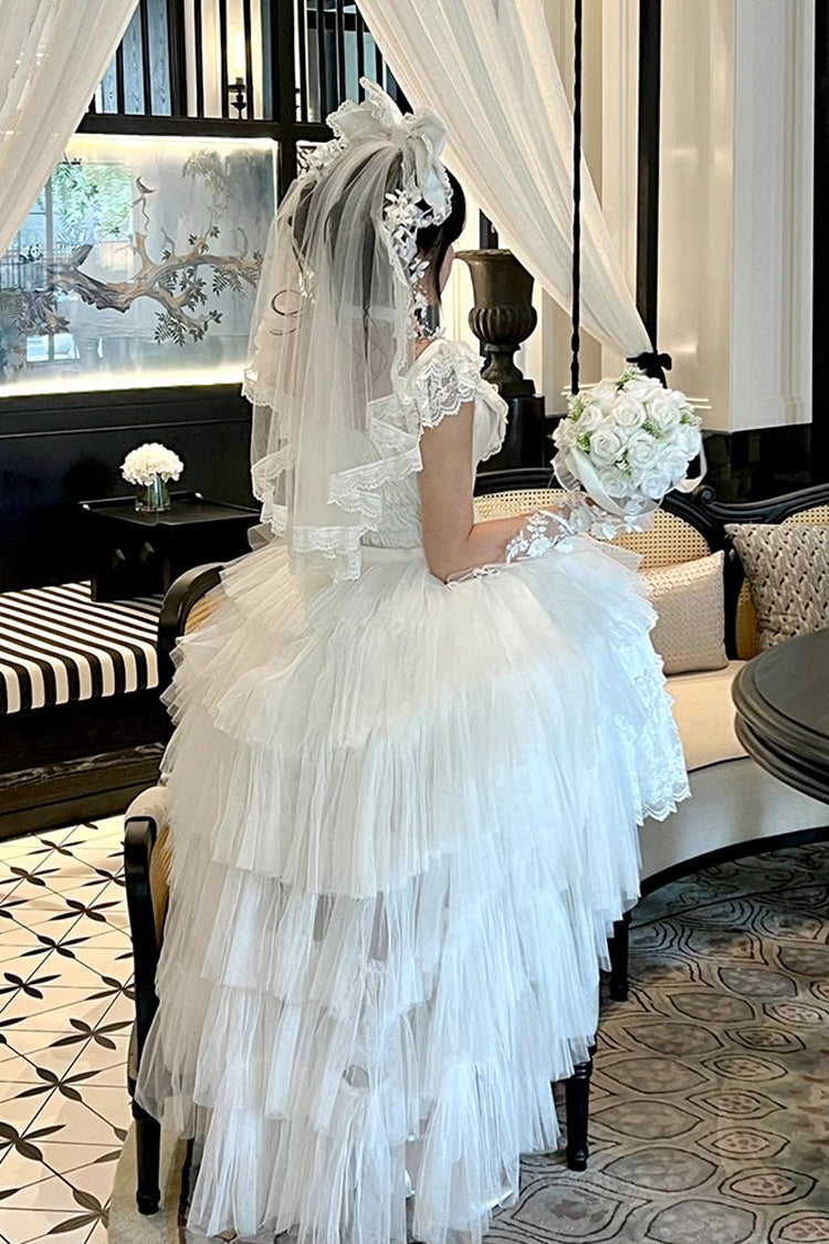 Gothic Lolita Dress - Jewelry Love Story, White, Halterneck, Bow Detail, Lace Trim - additional product view 4