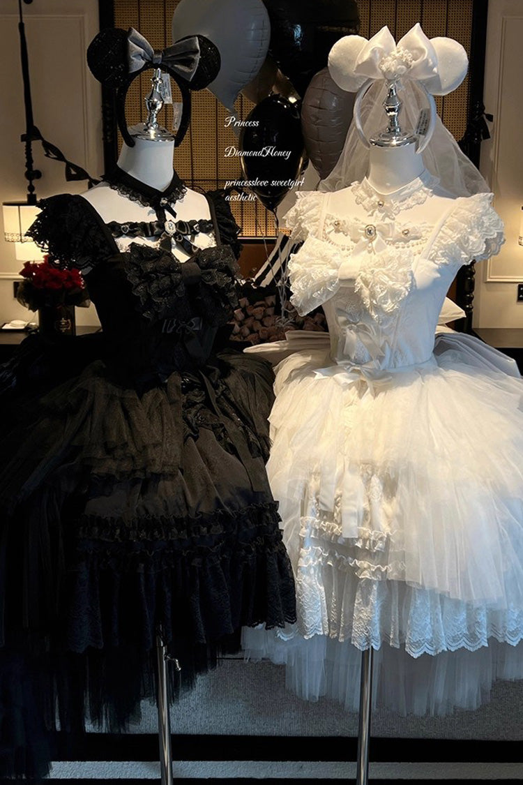 Gothic Lolita Dress - Jewelry Love Story, White, Halterneck, Bow Detail, Lace Trim - additional product view 6
