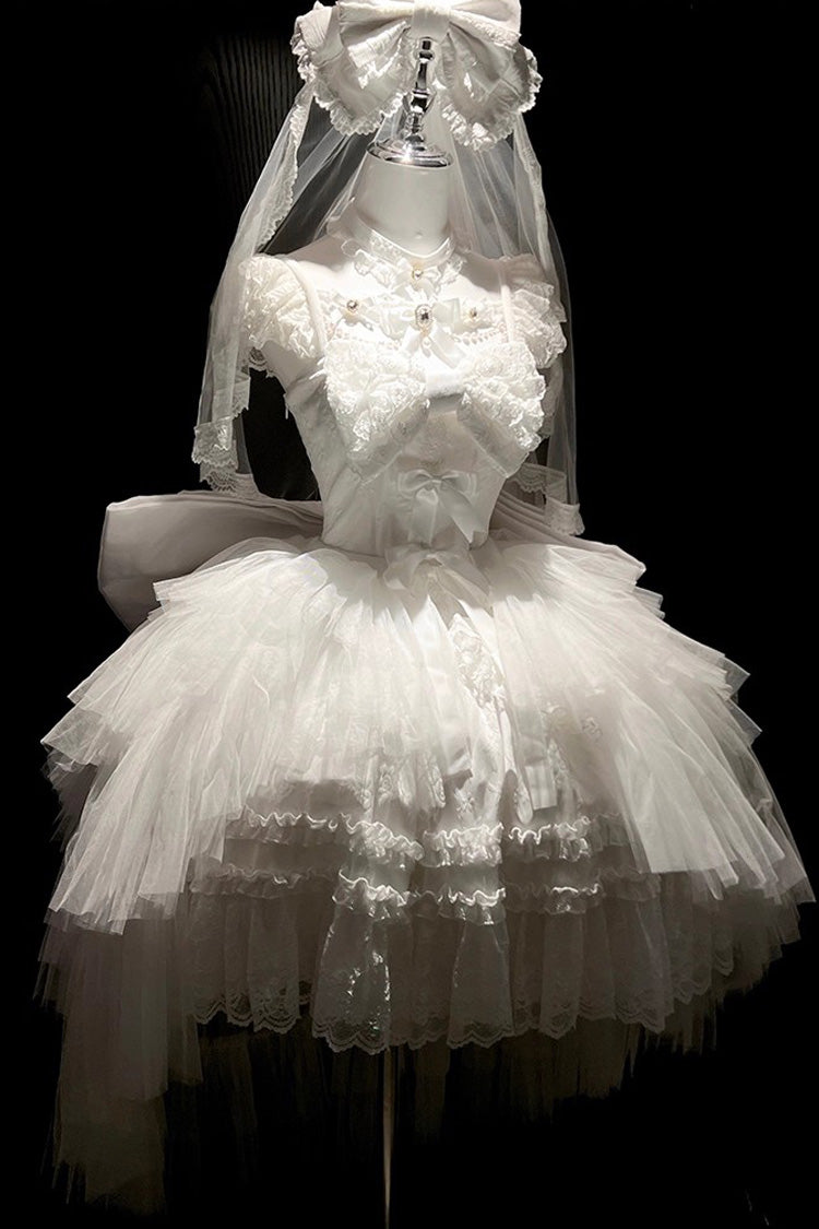 Gothic Lolita Dress - Jewelry Love Story, White, Halterneck, Bow Detail, Lace Trim - additional product view 8