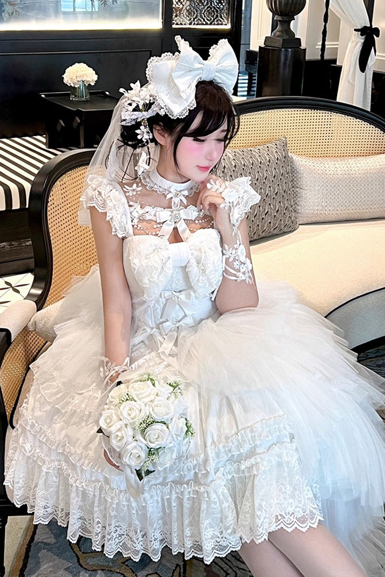 Gothic Lolita Dress - Jewelry Love Story, White, Halterneck, Bow Detail, Lace Trim - additional product view 9