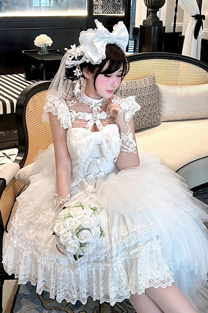 Gothic Lolita Dress - Jewelry Love Story, White, Halterneck, Bow Detail, Lace Trim - additional product view 9