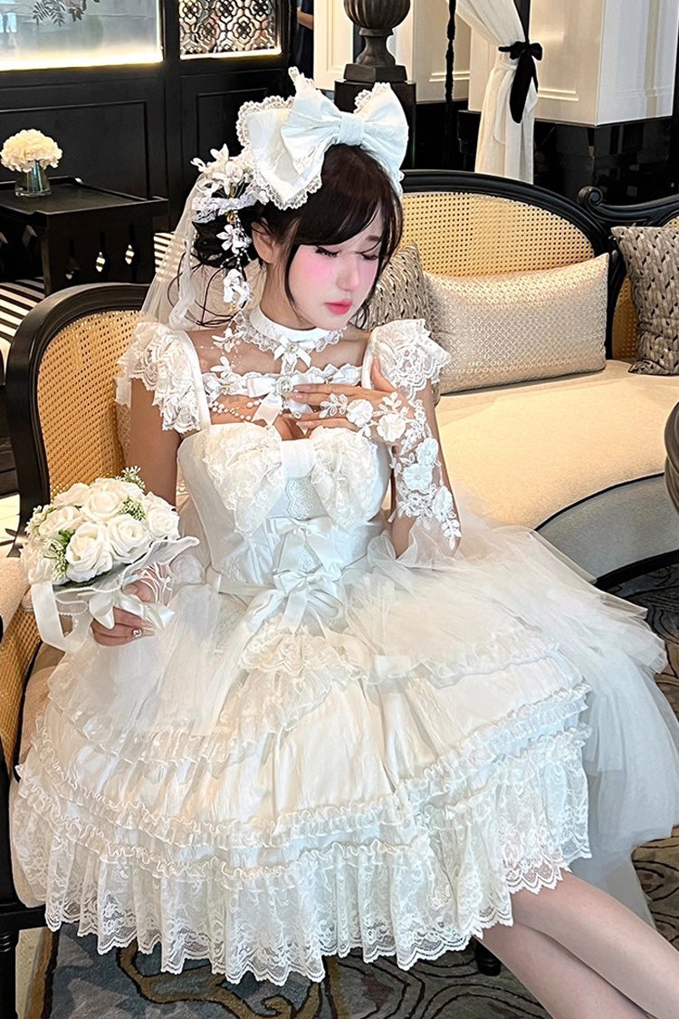 Gothic Lolita Dress - Jewelry Love Story, White, Halterneck, Bow Detail, Lace Trim - additional product view 13