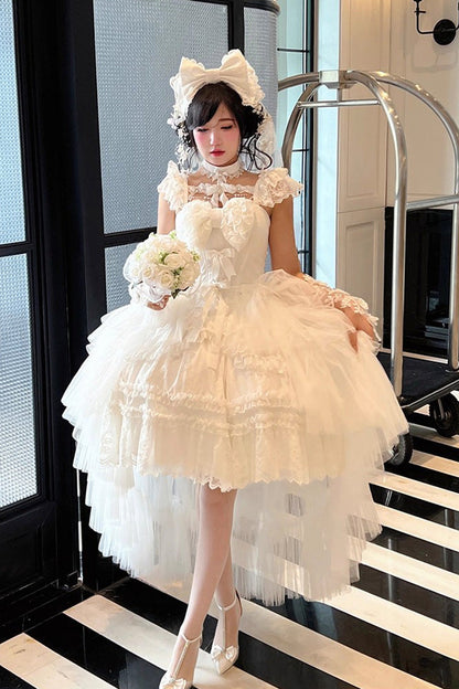 Gothic Lolita Dress - Jewelry Love Story, White, Halterneck, Bow Detail, Lace Trim - main product image