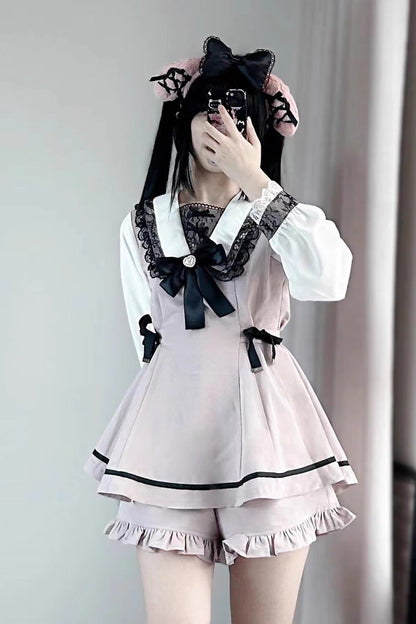 Gothic Lolita Dress - Jirai Kei, 2 Colors, Sweet Style, Bow Detail, Lace Trim - main product image