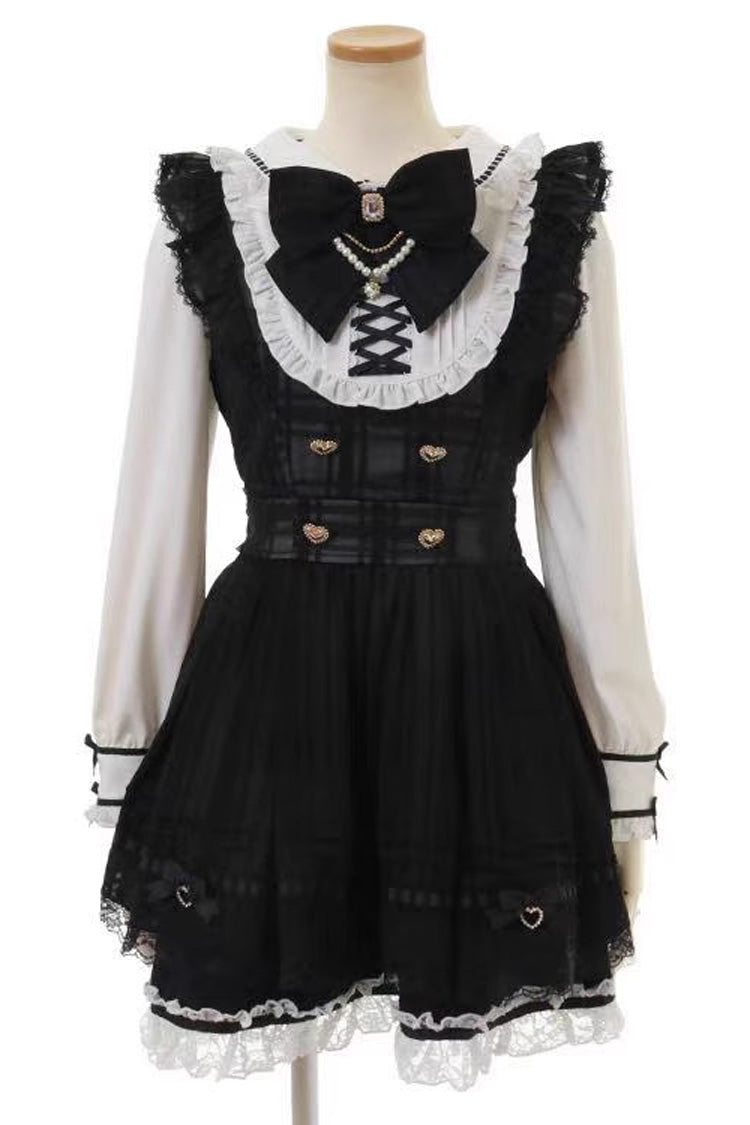 Gothic Lolita Dress - Jirai Kei, 3 Colors, Long Sleeves, Bow Detail, Lace Trim - S Black / M Black / L Black option