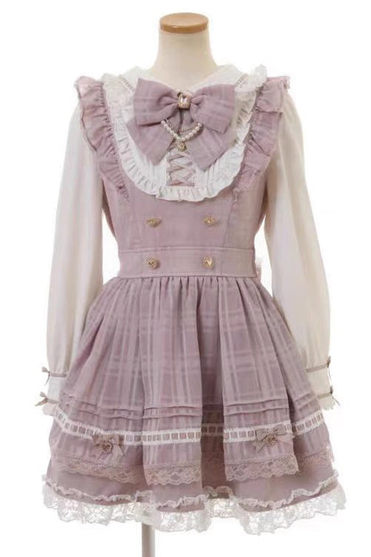 Gothic Lolita Dress - Jirai Kei, 3 Colors, Long Sleeves, Bow Detail, Lace Trim - S Pink / M Pink / L Pink option