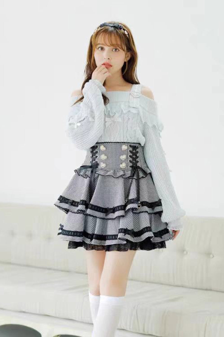 Gothic Lolita Dress - Jirai Kei High Waisted, 3 Colors, High Waist, Layered, Lace-Up - additional product view 4