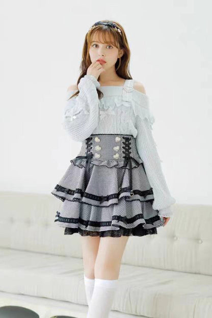 Gothic Lolita Dress - Jirai Kei High Waisted, 3 Colors, High Waist, Layered, Lace-Up - additional product view 4