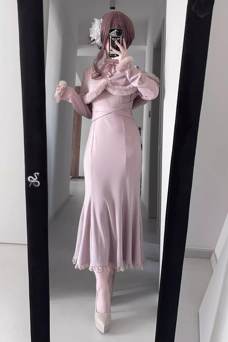 Gothic Lolita Dress - Jirai Kei Stand Collar Off, 2 Colors, Fishtail Silhouette - additional product view 4