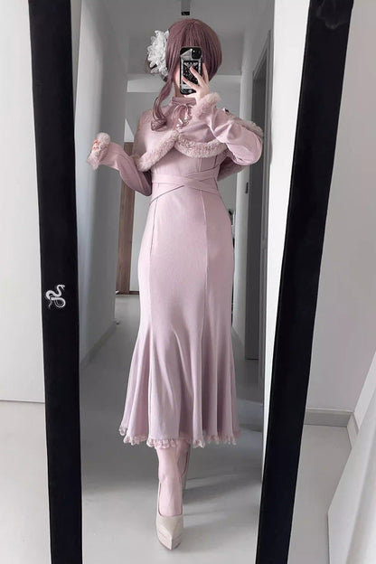Gothic Lolita Dress - Jirai Kei Stand Collar Off, 2 Colors, Fishtail Silhouette - additional product view 4