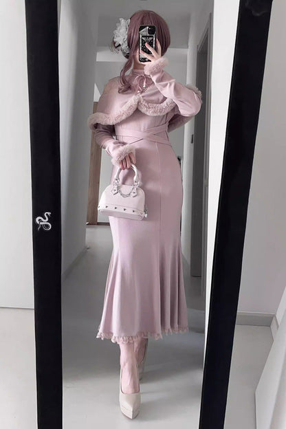 Gothic Lolita Dress - Jirai Kei Stand Collar Off, 2 Colors, Fishtail Silhouette - additional product view 6
