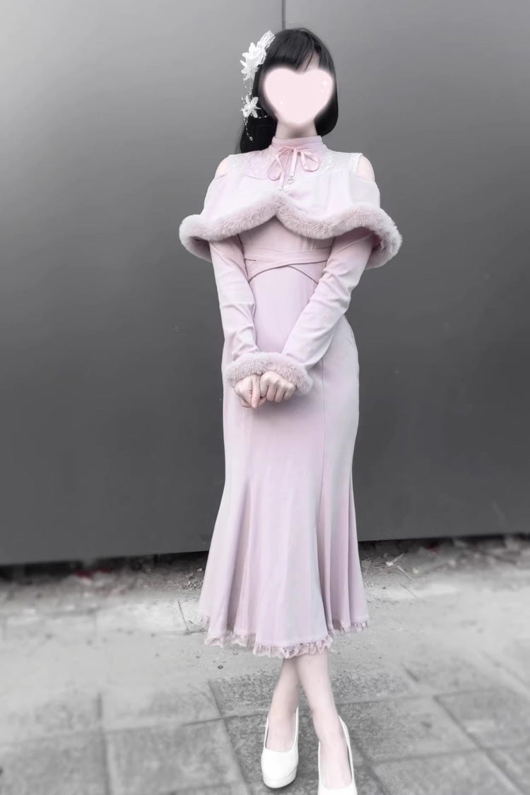 Gothic Lolita Dress - Jirai Kei Stand Collar Off, 2 Colors, Fishtail Silhouette - additional product view 11