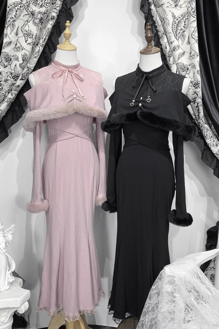 Gothic Lolita Dress - Jirai Kei Stand Collar Off, 2 Colors, Fishtail Silhouette - main product image