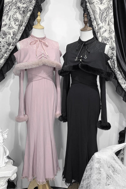 Gothic Lolita Dress - Jirai Kei Stand Collar Off, 2 Colors, Fishtail Silhouette - main product image