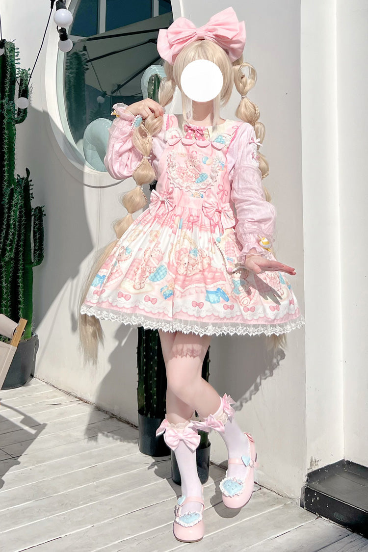 Gothic Lolita Dress - Kawaii Bears Print Pink, Pink, Lace Trim, Printed, Sweet Style - additional product view 2