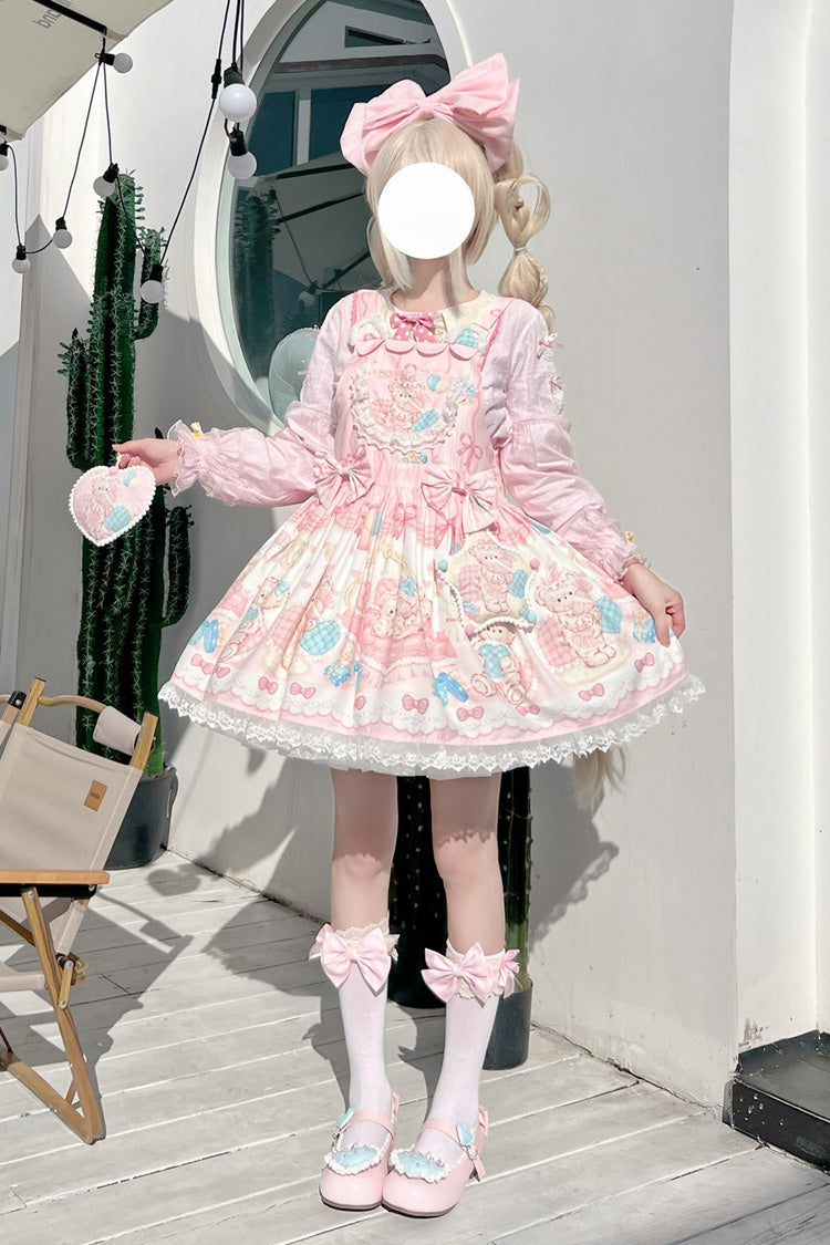 Gothic Lolita Dress - Kawaii Bears Print Pink, Pink, Lace Trim, Printed, Sweet Style - additional product view 3