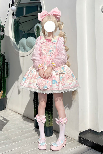Gothic Lolita Dress - Kawaii Bears Print Pink, Pink, Lace Trim, Printed, Sweet Style - additional product view 4