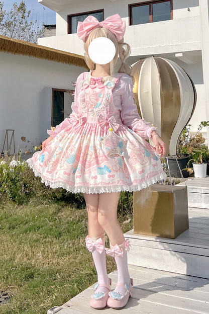 Gothic Lolita Dress - Kawaii Bears Print Pink, Pink, Lace Trim, Printed, Sweet Style - additional product view 5