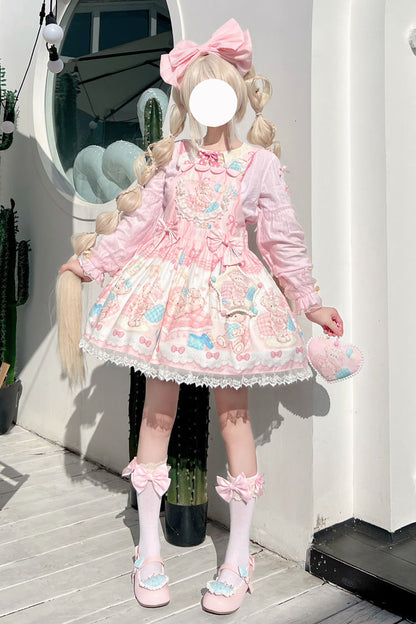 Gothic Lolita Dress - Kawaii Bears Print Pink, Pink, Lace Trim, Printed, Sweet Style - additional product view 6