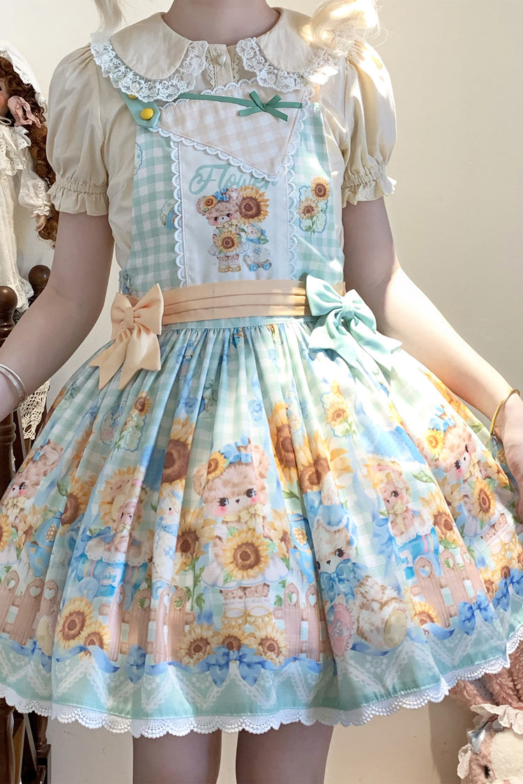 Gothic Lolita Dress - Kawaii Bears Sunflower Print, Multi-Color, Bow Detail, Printed - additional product view 5
