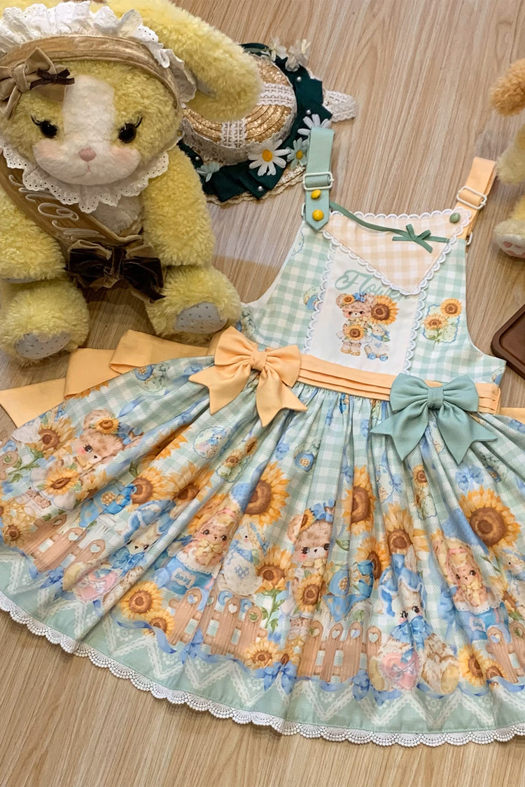 Gothic Lolita Dress - Kawaii Bears Sunflower Print, Multi-Color, Bow Detail, Printed - additional product view 6
