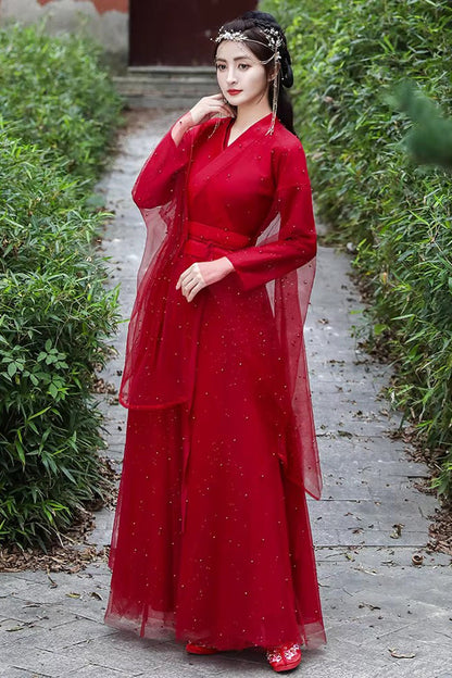 Gothic Lolita Dress - Lace Pearl-decorated Elegant, Red, Chinese-Inspired Style, Lace Trim - additional product view 3
