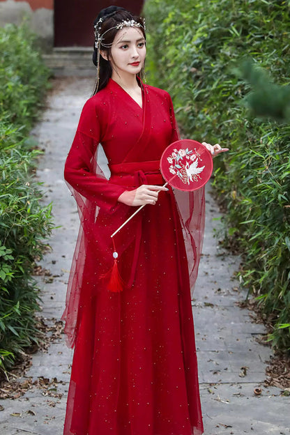 Gothic Lolita Dress - Lace Pearl-decorated Elegant, Red, Chinese-Inspired Style, Lace Trim - additional product view 4