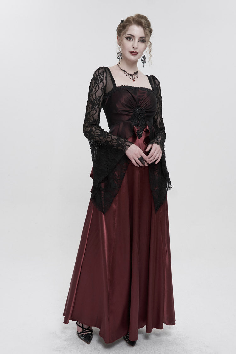 Gothic Lolita Dress - Lace Pointy Large Back, Red, Zipper Detail, Women's Style, Lace Trim - additional product view 2