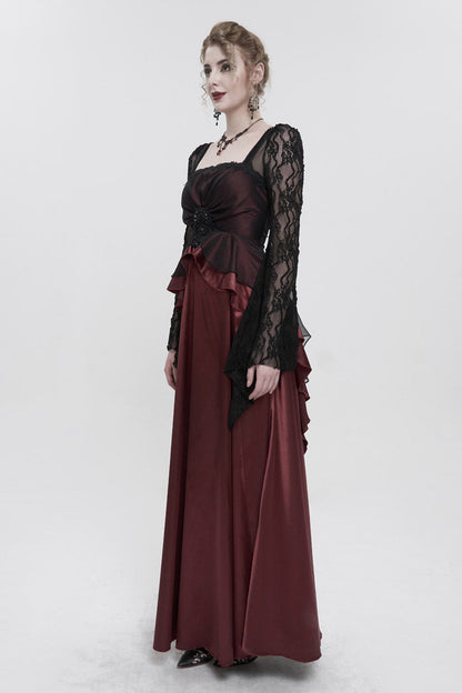Gothic Lolita Dress - Lace Pointy Large Back, Red, Zipper Detail, Women's Style, Lace Trim - additional product view 3