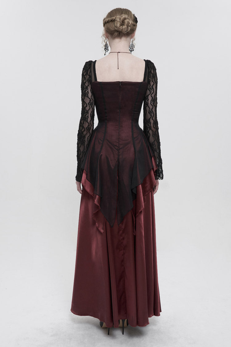 Gothic Lolita Dress - Lace Pointy Large Back, Red, Zipper Detail, Women's Style, Lace Trim - additional product view 4