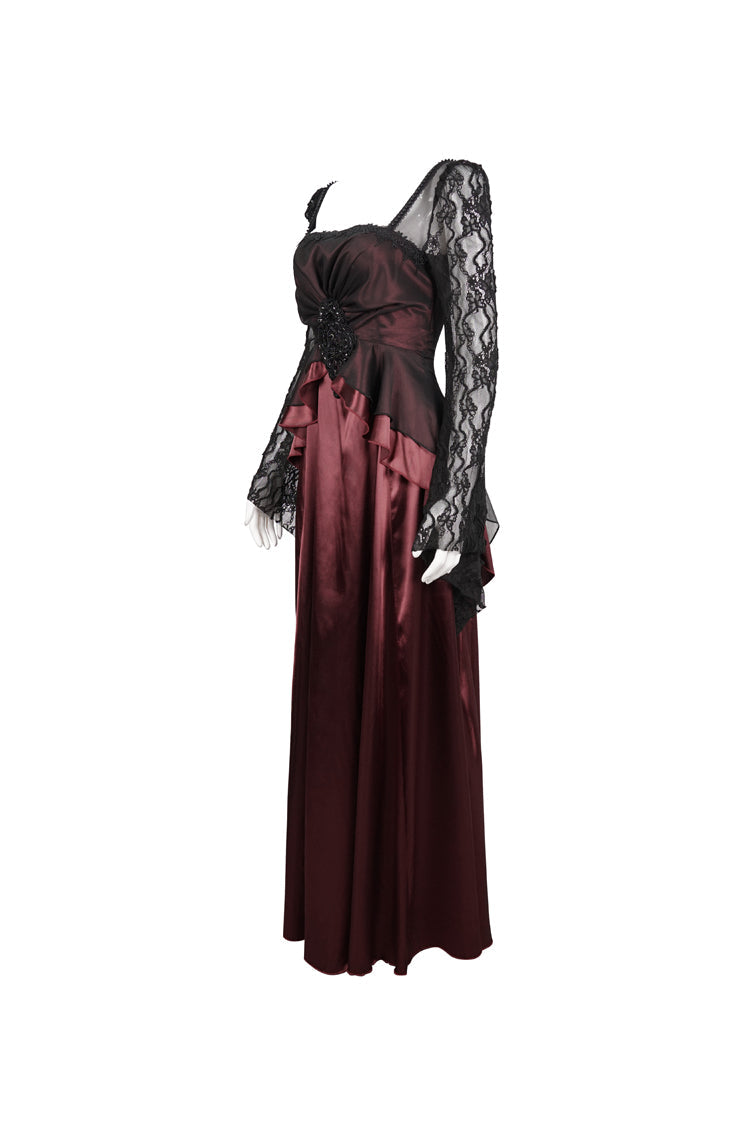 Gothic Lolita Dress - Lace Pointy Large Back, Red, Zipper Detail, Women's Style, Lace Trim - additional product view 6