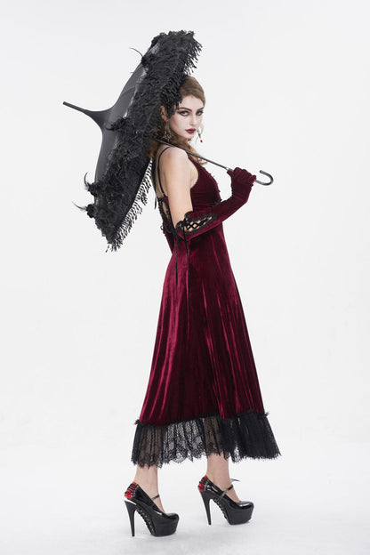 Gothic Lolita Dress - Lace Up Lace Hem, Red, Long Length, Women's Style, Halterneck - additional product view 5