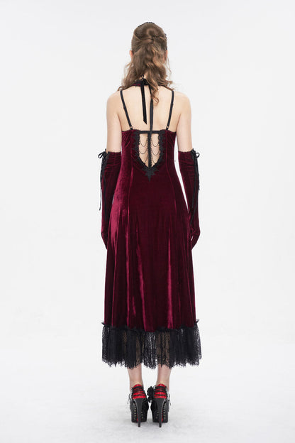 Gothic Lolita Dress - Lace Up Lace Hem, Red, Long Length, Women's Style, Halterneck - additional product view 6