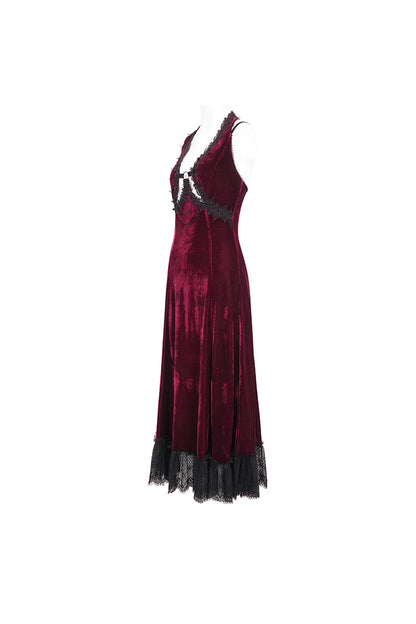 Gothic Lolita Dress - Lace Up Lace Hem, Red, Long Length, Women's Style, Halterneck - additional product view 8