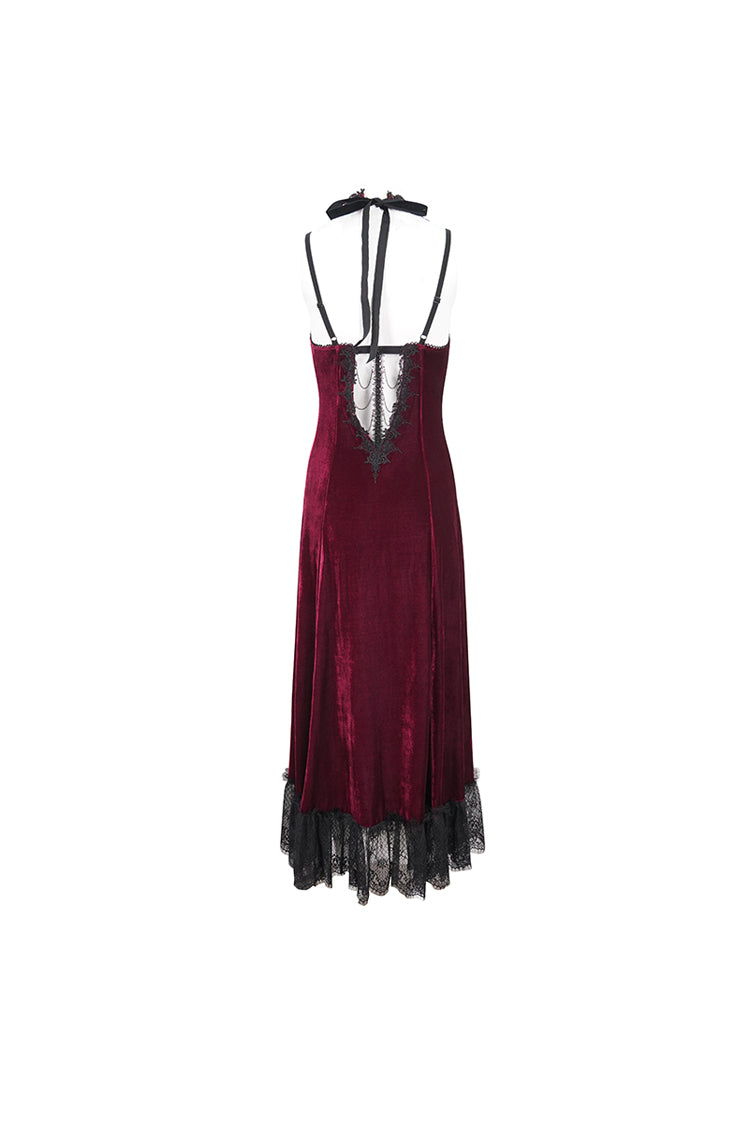 Gothic Lolita Dress - Lace Up Lace Hem, Red, Long Length, Women's Style, Halterneck - additional product view 9