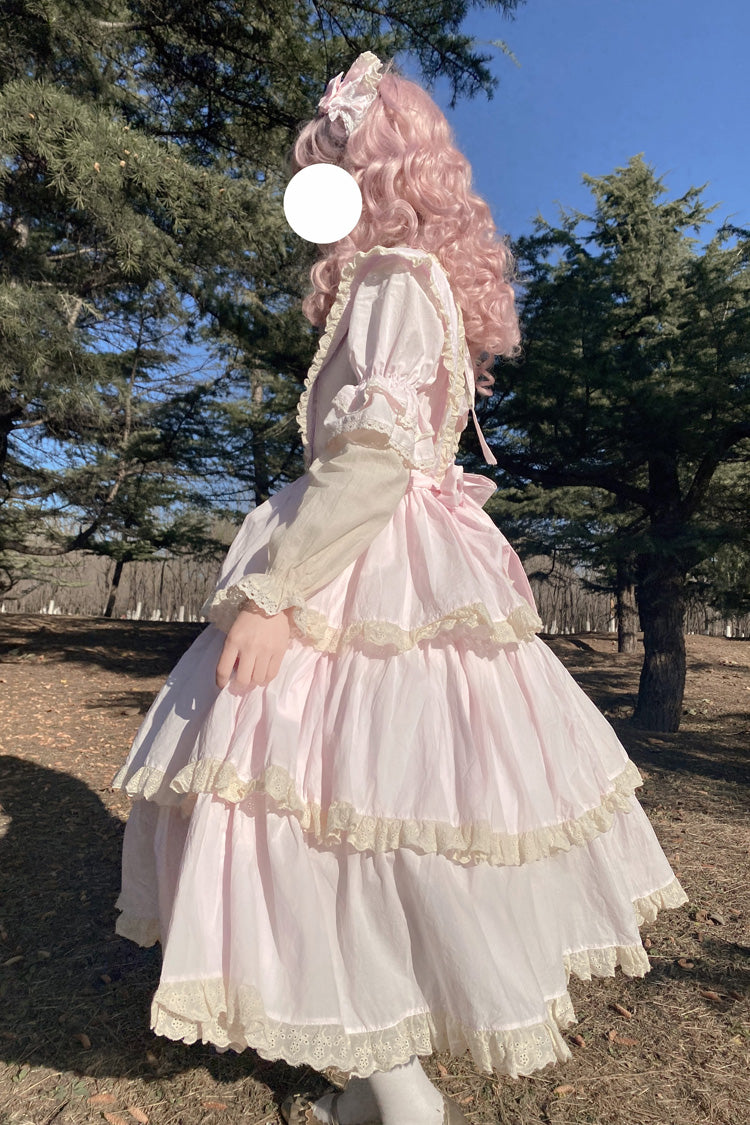 Gothic Lolita Dress - Lapel Collar High Waisted, Pink, High Waist, Sweet Style, Bow Detail - additional product view 3