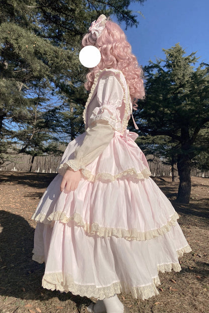 Gothic Lolita Dress - Lapel Collar High Waisted, Pink, High Waist, Sweet Style, Bow Detail - additional product view 3