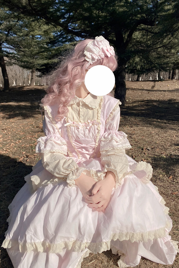 Gothic Lolita Dress - Lapel Collar High Waisted, Pink, High Waist, Sweet Style, Bow Detail - additional product view 5