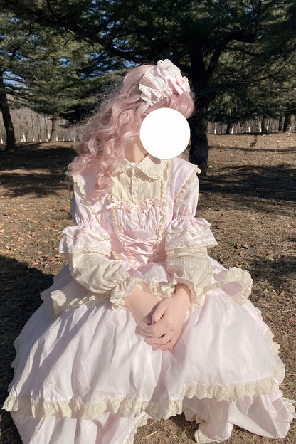Gothic Lolita Dress - Lapel Collar High Waisted, Pink, High Waist, Sweet Style, Bow Detail - additional product view 5
