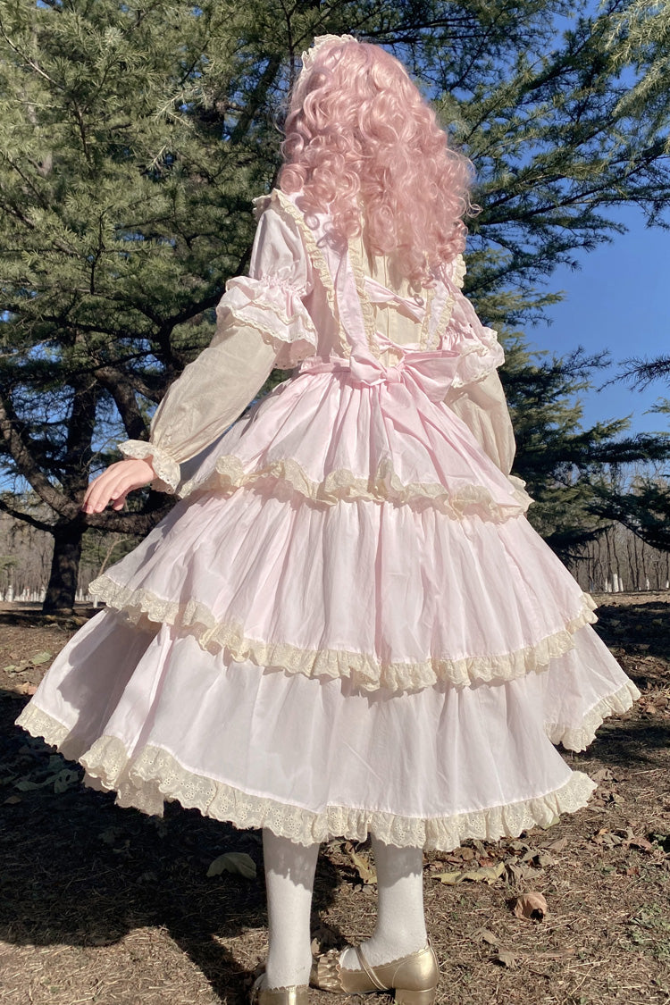 Gothic Lolita Dress - Lapel Collar High Waisted, Pink, High Waist, Sweet Style, Bow Detail - additional product view 6