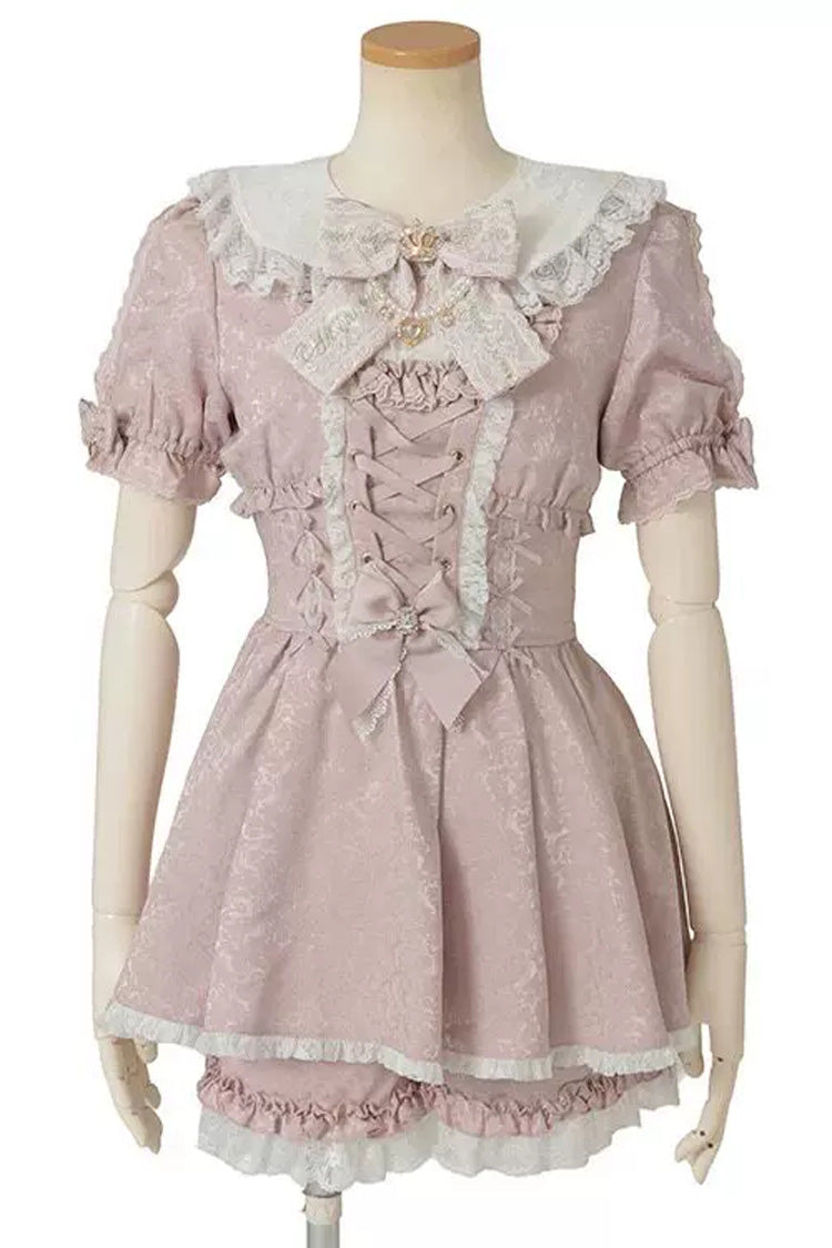 Gothic Lolita Dress - Lapel Collar Jacquard Ruffled, 2 Colors, Plus Size, Sweet Style - main product image