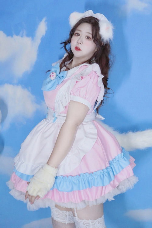Gothic Lolita Dress - Lapel Collar Ruffled Plus, Pink, Plus Size, Sweet Style - additional product view 3
