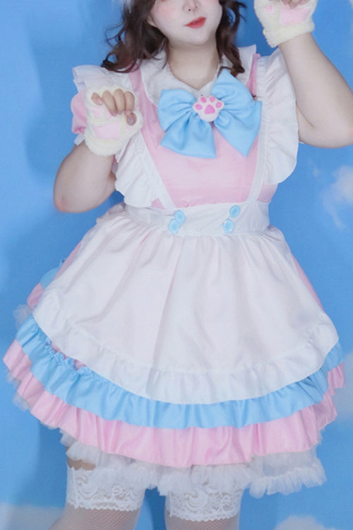 Gothic Lolita Dress - Lapel Collar Ruffled Plus, Pink, Plus Size, Sweet Style - main product image