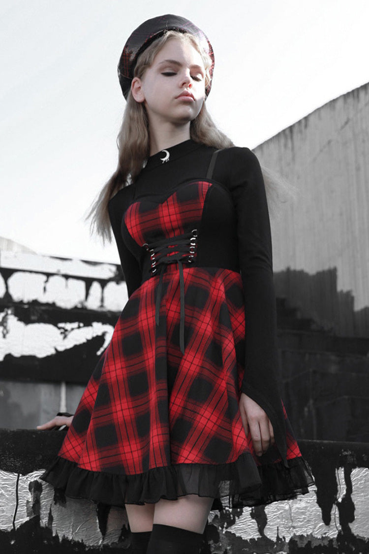 Gothic Lolita Dress - Lattice Plaid Stitching Binding, 2 Colors, Plaid, Women's Style - additional product view 3