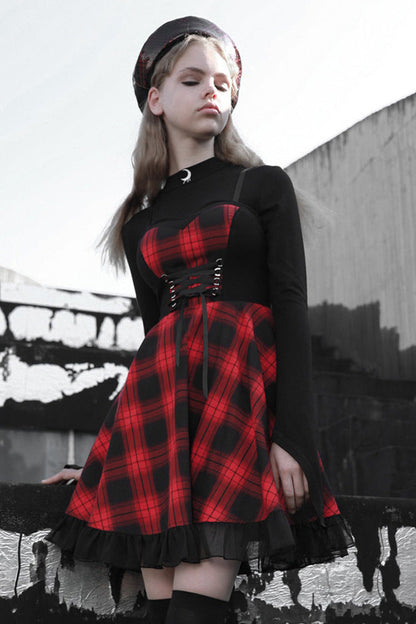 Gothic Lolita Dress - Lattice Plaid Stitching Binding, 2 Colors, Plaid, Women's Style - additional product view 3