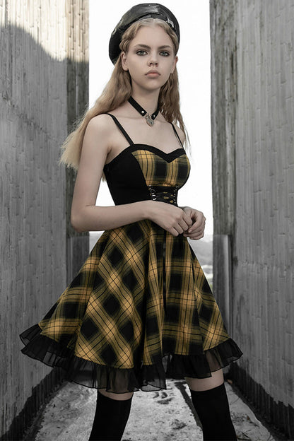 Gothic Lolita Dress - Lattice Plaid Stitching Binding, 2 Colors, Plaid, Women's Style - additional product view 6