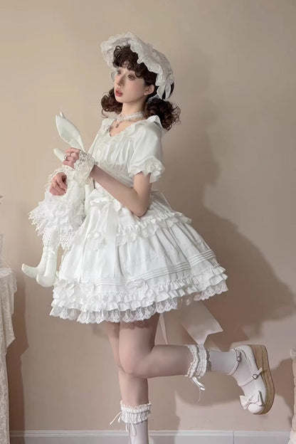 Gothic Lolita Dress - Layered Buttercream Frosting, White, Long Length, Short Length - additional product view 2