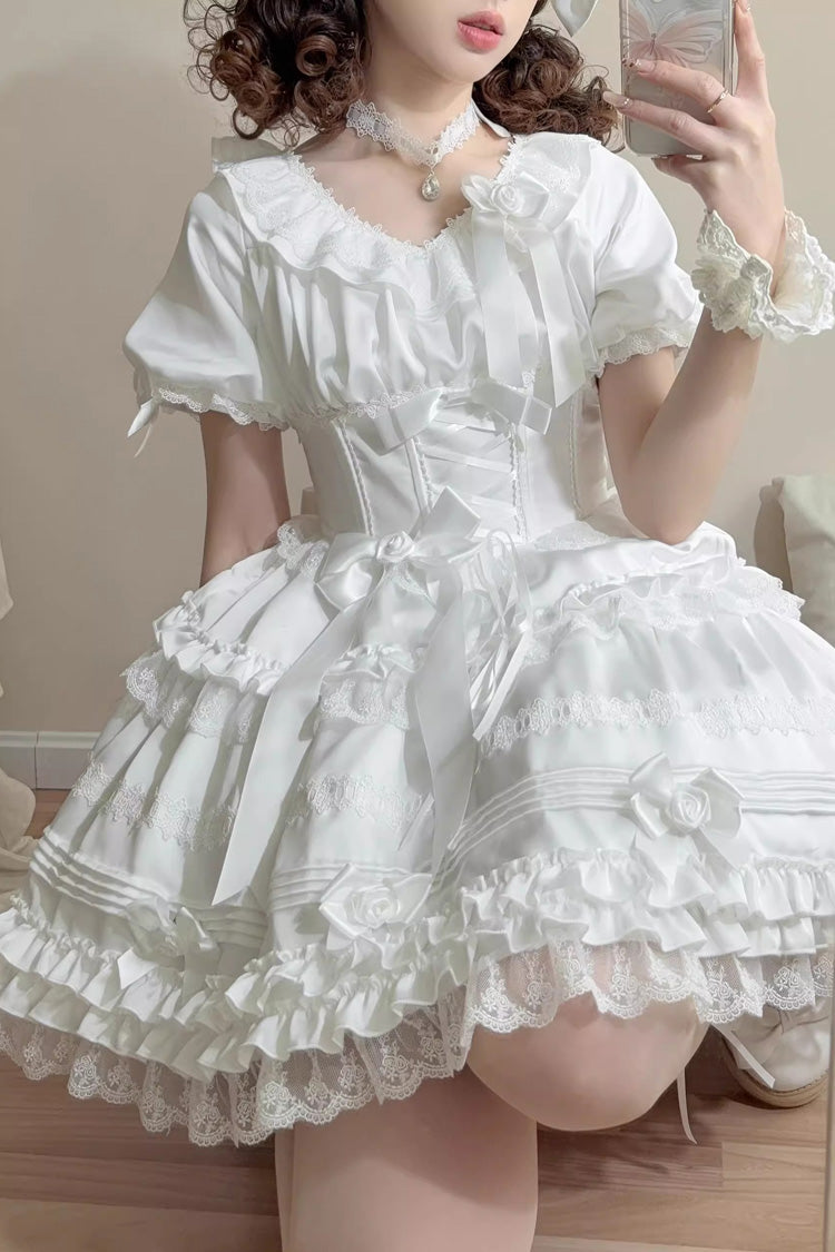 Gothic Lolita Dress - Layered Buttercream Frosting, White, Long Length, Short Length - additional product view 3