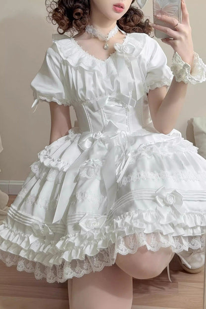 Gothic Lolita Dress - Layered Buttercream Frosting, White, Long Length, Short Length - additional product view 3